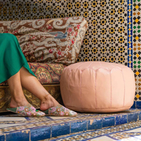 Pouf en cuir véritable rose marocain fait à la main pouf pouf salon chambre canapé tabouret traditionnel Antique couverture amovible