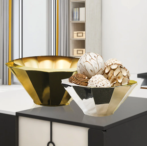 Lot de 2 bols ronds en métal de grande capacité en laiton AK en or et argent pour ustensiles de cuisine/décoration de table - Product Image 1