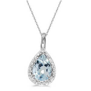 Collier avec pendentif en forme de poire en aquamarine plaqué or blanc et rose 14 carats avec chaîne à maillons 0,60 ct pour anniversaire - Product Image 1