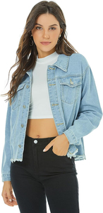 Veste en jean délavée pour femme de qualité supérieure, coupe-vent personnalisée pour étudiantes, teinte unie avec style - Product Image 3