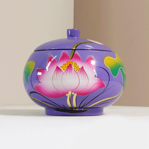Pots en laque à couvercle peints à la main meilleur prix discount beau pot laqué violet avec couvercle - Product Image 1