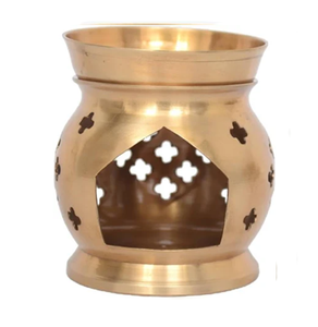 Golden <b>Brass</b> aroma <b>lamp</b> <b>oil</b> burner with geometric cutouts, perfect for diffusing essential <b>oils</b>, available at wholesale prices - Product Image 1