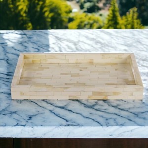 Plateau de service en incrustation de résine d'incrustation d'os de conception florale de luxe antique - Product Image 4