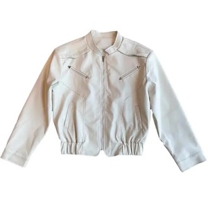 Veste en cuir en peau de mouton pour homme avec col montant couleur unie manteau de moto court décontracté et chaud haut en toile - Product Image 3
