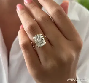 Anillo de Compromiso con Diamante Cultivado en Laboratorio de 1 Quilate, Corte Esmeralda, EF VVS, Oro Sólido de 10K, 14K, 18K, Sin Níquel, Sin Plomo, para Mujer, Boda - Product Image 5