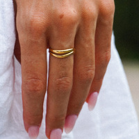 Vente en gros Bijoux hypoallergéniques anti-ternissement étanches en acier inoxydable plaqué or PVD 18 ct Bague double simple et délicate