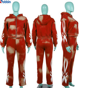 Ensemble de survêtement décontracté en coton pour homme, grande taille, avec fermeture éclair, confortable, effet délavé au soleil, sweat-shirts et pantalons de survêtement amples, design évasé, personnalisé - Product Image 5