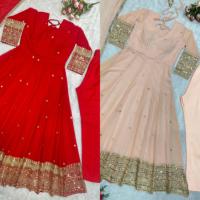 Vestido Anarkali de Alta Calidad, Atractivo, Tradicional Indio-Pakistaní, para Festividades, Diseño de Diseñador, en Falsa Georgette para Mujer