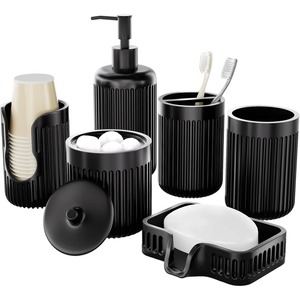 Juego de accesorios de baño de madera negra para hogares modernos con un uso elegante y duradero adecuado para la decoración y el regalo del baño - Product Image 1