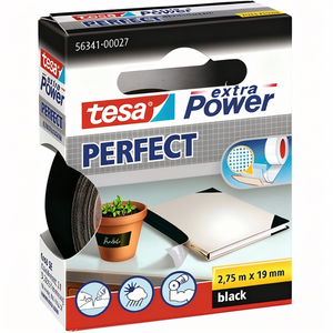 Extra Power 56341 <b>Black</b> <b>Fabric</b> Tape 2.75 m Length 19 mm Width 1 <b>Roll</b> for TESA Office Adhesive Tape - Product Image 3
