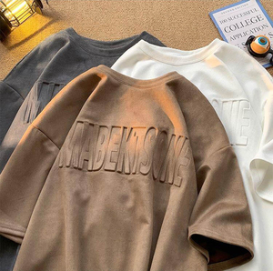 Camiseta personalizada de sarga de algodón orgánico pesado de alta calidad para hombre, camiseta unisex con cuello en V, diseño de hombro caído, impresión en relieve 3D - Product Image 4