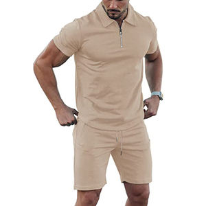 Vente en gros de jogging uni grande taille ensemble de shorts deux pièces pour hommes t-shirts en coton à manches courtes ensemble de shorts pour hommes - Product Image 3