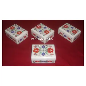 Handmade Beautiful Antique Exclusive White Marble With Natural Stone Inlay Flower Design Work With Festival Gift Purpose Boxes