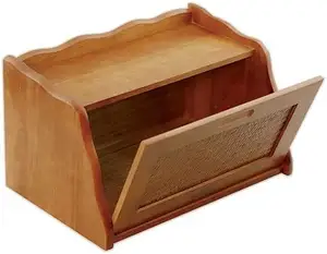 Woods Honey Oak Finished Large Bamboo Wooden Bread Box and Storage Container Box