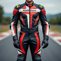 Traje de motocicleta de cuero personalizado por Malik Raza | Cuero de grano completo con color personalizado, opciones de logotipo y protección CE