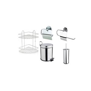Cestino da 5lt + ripiano 2 livelli + portasciugamani + porta carta + Set spazzola per bagno WC WC WC