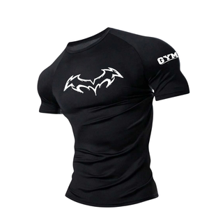 Camiseta de Compresión Negra para Hombre, Manga Corta, Corte Ajustado, para Entrenamiento Deportivo, Gimnasio, Ejercicio, Fitness, Running, Capa Base Deportiva de 200g - Product Image 1