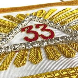 Cinturón de la 33ª Altaescolaridad Masónica con Cruz de Rosa, flecos dorados, excelente calidad, hermosa cinta blanca - Product Image 5