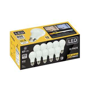 Bombilla LED A19 de 800 lúmenes, 9 vatios, equivalente a 60 vatios E26, paquete de 10 - Product Image 5