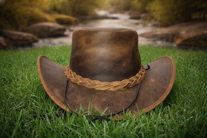 Leather Cowboy <b>Hat</b> With Braided Rope <b>Band</b> Wide Brim Unisex Outdoor Casual Spring Autumn Adult 56-58CM - Product Image 2