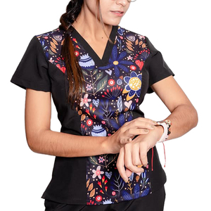 Yuhong nuevo diseño encantador Floral <span class=keywords><strong>Animal</strong></span> impreso enfermería Scrub Top dentista clínica ropa de trabajo médico impreso Top mujeres Scrub Set - Product Image 5