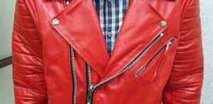 Warm Comfortable Coated Polyester Fiber Leather Fabric Single <b>Button</b> Men's Streetwear Bomber Jacket for Winter Wear Red - Product Image 5