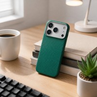 Funda de Teléfono Tejida con Fibra de Aramida para iPhone 17 Pro Max, Cubierta Magnética con Disipación de Calor, Verde Lago