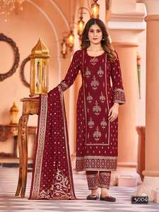 Nouveauté FATEMA FASHION Salwar Kameez pour femmes, mode indienne et pakistanaise, en rayonne lourde, imitation georgette, imprimé feuille, broderie - Product Image 4