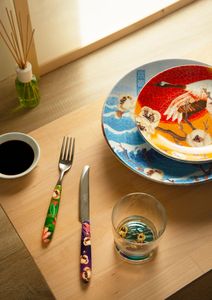 Set di 6 bicchieri in vetro resistente trasparenti con base multicolore Fuji di Excelsa, 34 cl (11,5 oz) Made in Italy Design moderno - Product Image 5