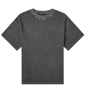 Оптовая продажа, новые 220 GSM толстые хлопчато-полосатые футболки свободного покроя для мальчиков, 100% трикотаж, винтажные уличные черные футболки унисекс