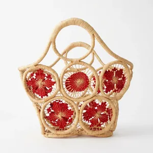 Pink <b>Woven</b> Raffia storage containers <b>woven</b> <b>baskets</b> Bag Handmade Circular Pattern Shoulder Shopping <b>Basket</b> for Daily Travel - Product Image 3
