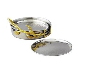 Juego de posavasos martillado de aluminio con soporte Forma redonda Posavasos de vidrio de tamaño personalizado al precio más bajo - Product Image 1