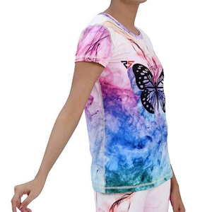 เสื้อยืดพิมพ์ลายคอวีสำหรับผู้หญิงเสื้อยืดพิมพ์ลายผู้หญิงผ้าโพลีเอสเตอร์สีระเหิดแบบเรียบ - Product Image 3