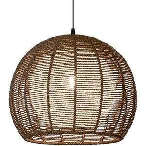 Lustre en rotin fait à la main de lumière de suspension de cage sphérique moderne avec des objets décoratifs réglables de corde de chanvre brun - Product Image 1