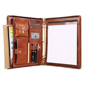 Cá nhân nâu da danh mục đầu tư chất kết dính 3 vòng padfolio điều hành Folio zippered khắc thư mục Organizer Quà Tặng tùy chỉnh người đàn ông - Product Image 1