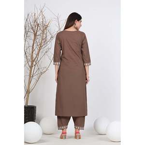 Women Cotton Embroidered Chiffon Kurta Set Casual Style Elegant Ethnic Wear <b>Kurti</b> with Dupatta 3/4 Sleeves Outfit - Product Image 2