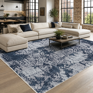 Netline Home Keepsake Mosaic Mid Blue Modern <b>Washable</b> <b>Rug</b> - Product Image 3