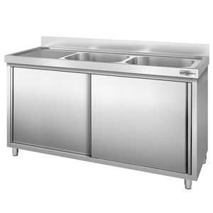Meuble d'évier commercial PREMIUM - Acier inoxydable - 1800x600mm - 2 bacs à droite - Product Image 5