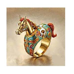 Rond de serviette en relief doré de luxe avec queue de tête de cheval en métal émaillé pour le décor élégant de table de dîner - Product Image 1