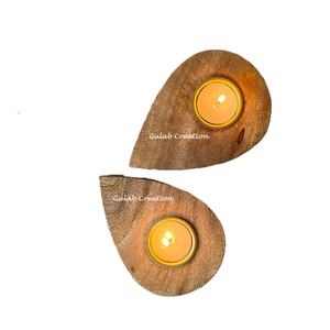 Ensemble de bougeoirs en bois de style INS faits à la main avec porte-bougies en métal forme de goutte unique décoration de noël cadeaux de faveur - Product Image 1