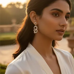 Boucles d'oreilles pendantes infini en argent 925 pour femmes, plaquées or, avec perles d'eau douce, boucles d'oreilles pendantes mignonnes, émeraude, améthyste, cadeau parfait - Product Image 1