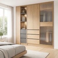 Armoire moderne de luxe armoire porte coulissante avec miroir marron chambre portes coulissantes armoire pour vêtements ensemble armoire en bois