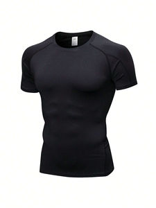 T-shirt de sport de compression pour homme, design personnalisé, 100 % polyester tricoté, respirant, coupe classique, unisexe, logo positionné à l'avant - Product Image 5