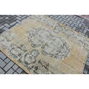 Turkish Area Rug, 5.4x6.1 ft Vintage Rug, <b>Brown</b> Camouflage <b>Wool</b> Rug - Product Image 4
