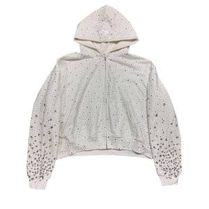 Fabricants de vêtements, sweat à capuche en strass lourd, streetwear, logo personnalisé, unisexe, sweat à capuche oversize en strass unisexe avec fermeture éclair - Product Image 6