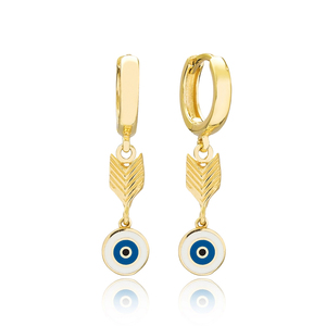 Boucles d'oreilles pendantes en argent sterling 925 faites à la main, motif œil en forme de flèche, émail turc, vente en gros - Product Image 2