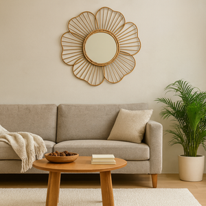 Espejo de Pared/Vanity de Ratán y Bambú Tejido a Mano, Duradero, Ligero y Ecológico, Diseño Boho Sunburst, Decorativo para Baño - Product Image 2