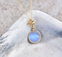 Collier de fête en pierre de lune naturelle grand collier pendentif rond en argent sterling 925 plaqué or collier à breloques en forme d'étoile du nord