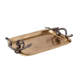 Best Selling Gold Embossed Oval Shape Serving <b>Tray</b> With Gold Floral Accents Top Quality <b>Large</b> Size Metal Serving <b>Tray</b> On Sale - Product Image 3