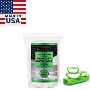 Etiqueta privada MOQ bajo 19 LB ALOE Sal de baño del Mar Muerto Experiencia de spa a granel Hecho en EE. UU. - Product Image 1